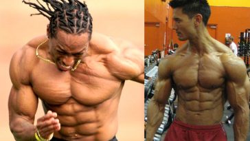 a split image of a sprinter and a shredded bodybuilder