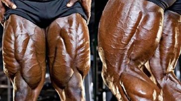 a split image of a bodybuilder's legs