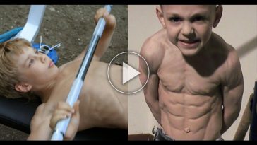 a split image of two muscular kids