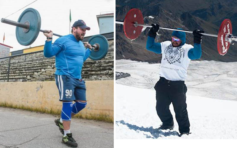 Powerlifter Climbs Mountain with 165lb Barbell