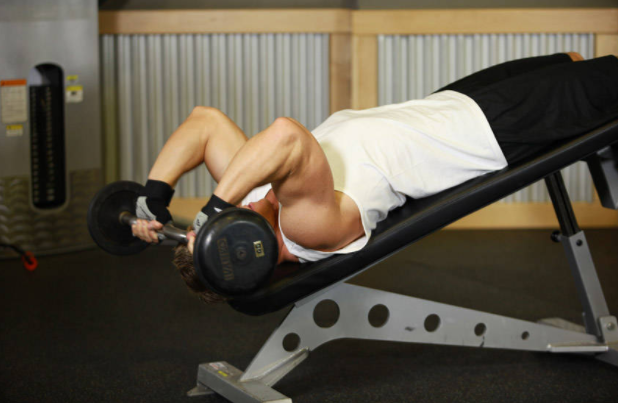 Decline Lying Cambered-Bar Triceps Extensinos