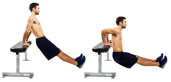 a man performing chair dips as part of his tricep workout without weights