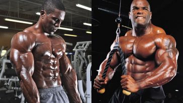 a split image of two bodybuilders