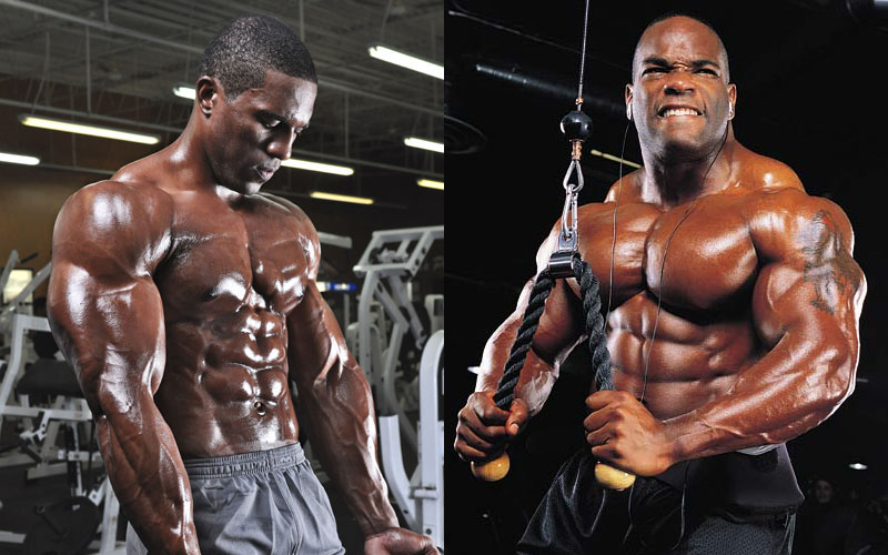 a split image of two bodybuilders
