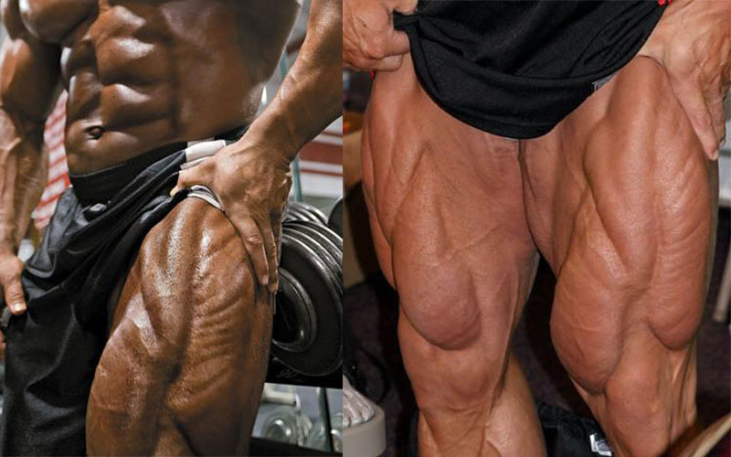 a split image of jay cutler's quads