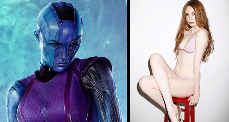 the hottest picture of karen gillan in guardians of the galaxy nebula