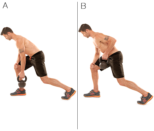 an illustration on how to perform the kb one arm row