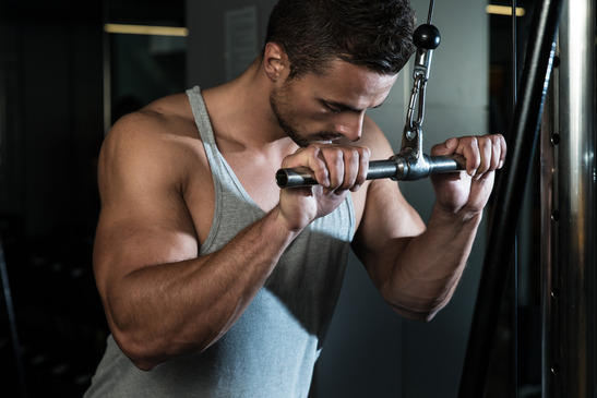 a guy performing tricep pushdowns