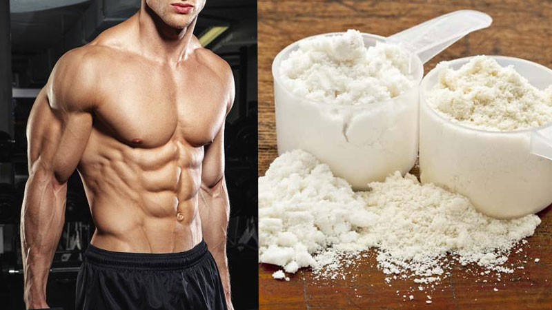 D aspartic acid powder and a muscular bodybuilder