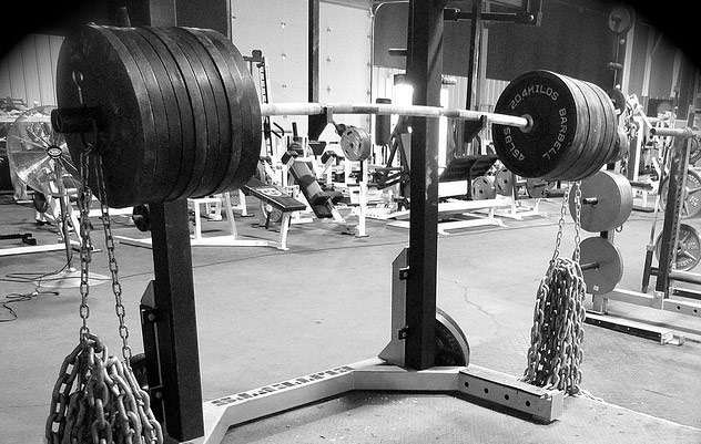 loaded barbell on squat rack