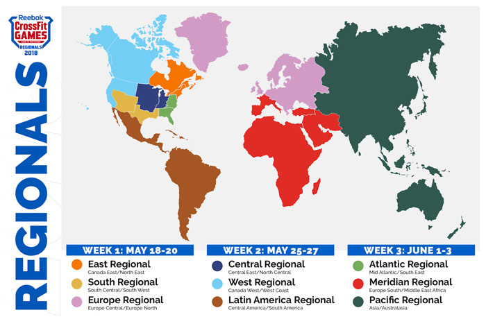 Map of the CrossFit Regionals locations and events