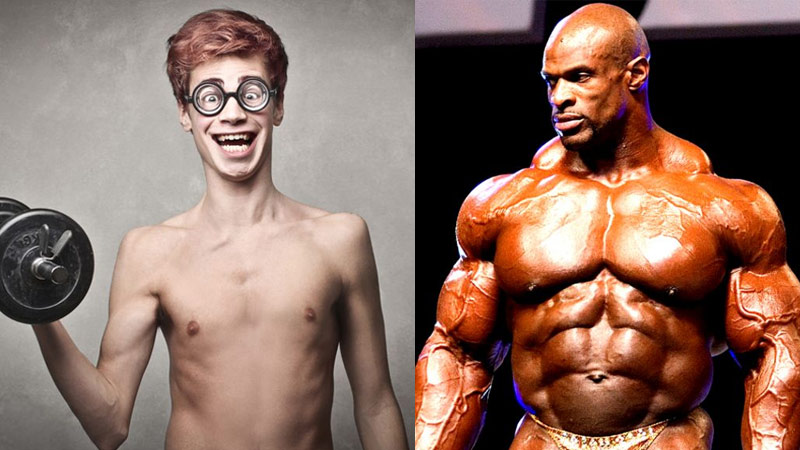 skinny bodybuilder in comparison to large ronnie coleman