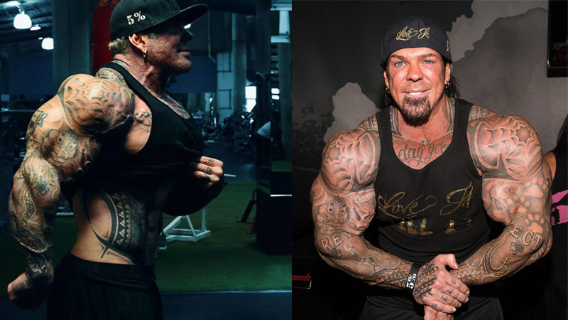 bodybuilder rich piana showing impressively muscular arms due to 5% workout