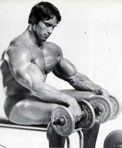 arnold schwarzenegger demonstrating pronated wrist curl