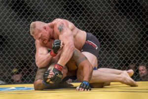 brock lesnar attacks mark hunt with ground and pound displaying punishing power