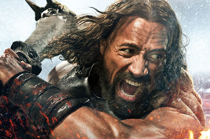 Dwayne 'The Rock' Johnson as Hercules showing impressive arms and highly developed forearms