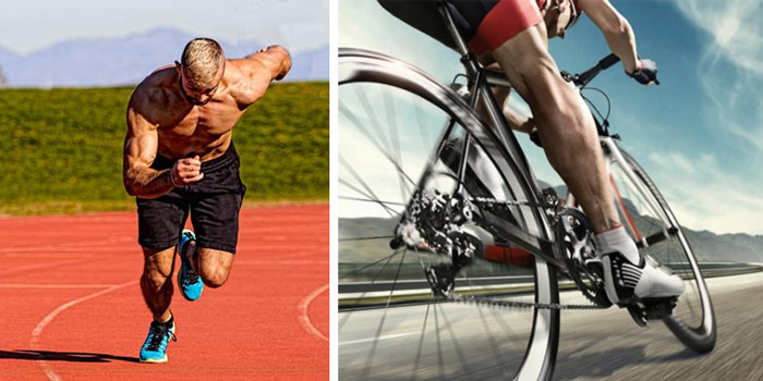 sprinter and cyclist showing difference between high impact and low impact exercise for weight loss