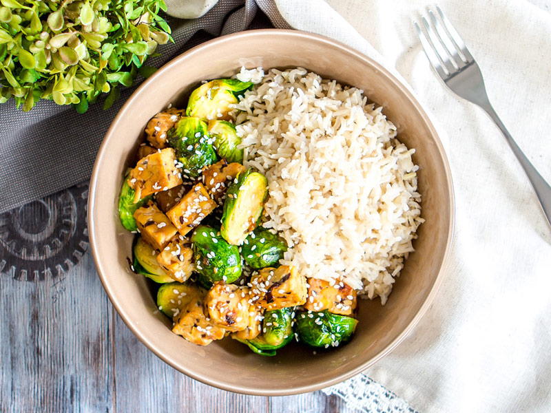 Torre Washington's Teriyaki Brussels and Tempeh with Brown Rice