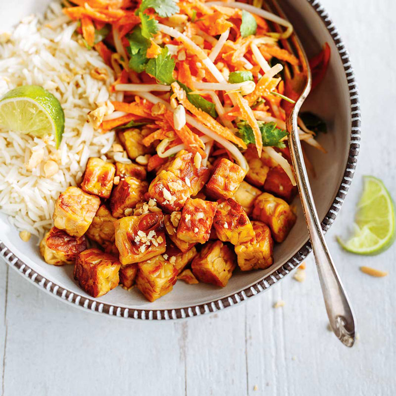 grilled tempeh eaten as vegan protein