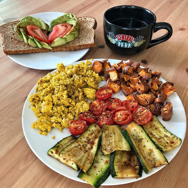 Tofu scramble eaten as part of IFBB pro Nimai Delgado's breakfast 