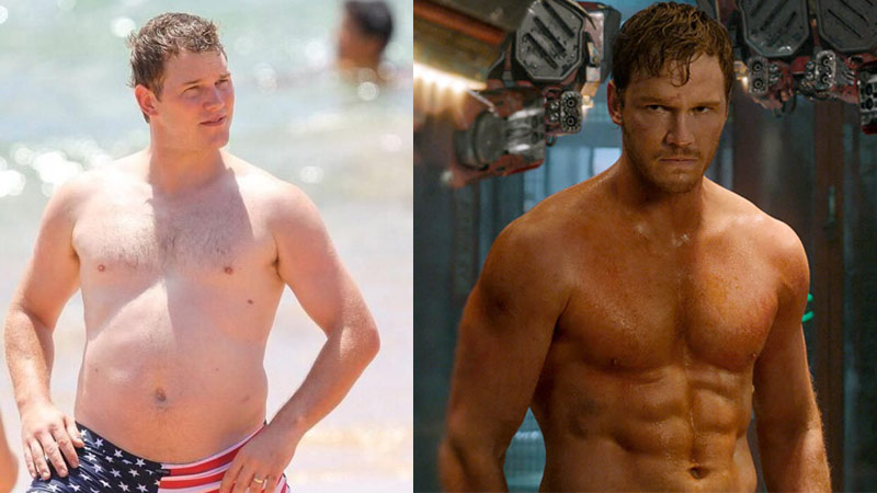 Chris Pratt before and after fitness transformation photograph