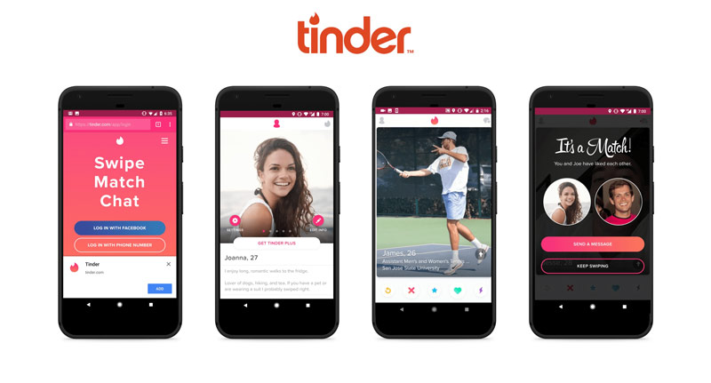 Tinder demonstrated in four screen shots showing how app can be used for fitness dating