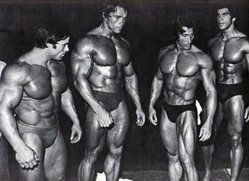 Group of professional bodybuilders showing aesthetic muscular physique