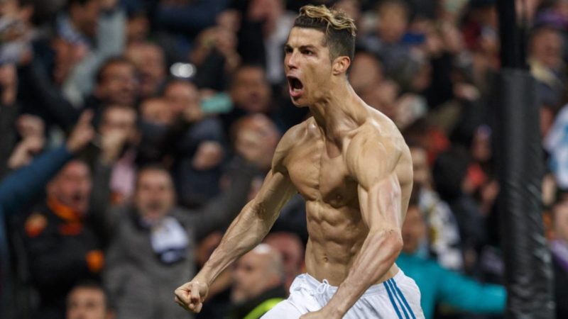 Soccer player Cristiano Ronaldo showing his ripped physique