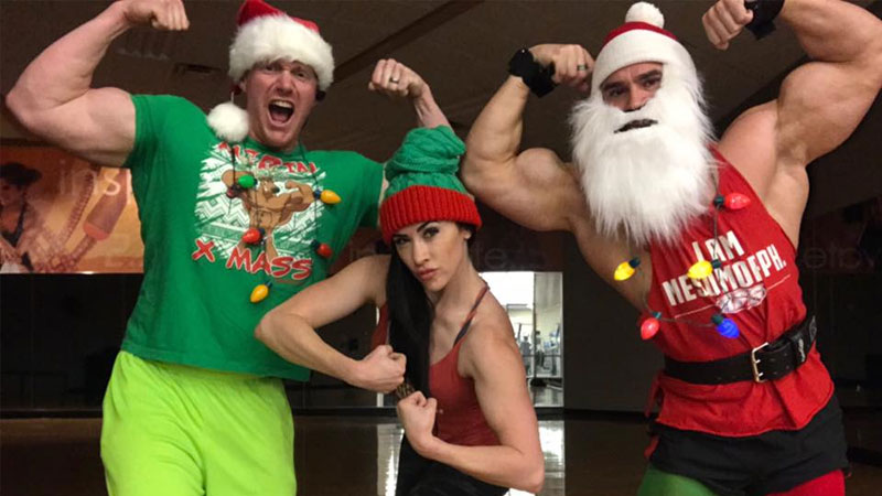pro bodybuilders dressed as Santa Clause