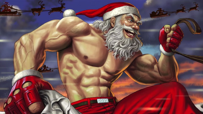 santa clause illustration showing high amounts of muscle