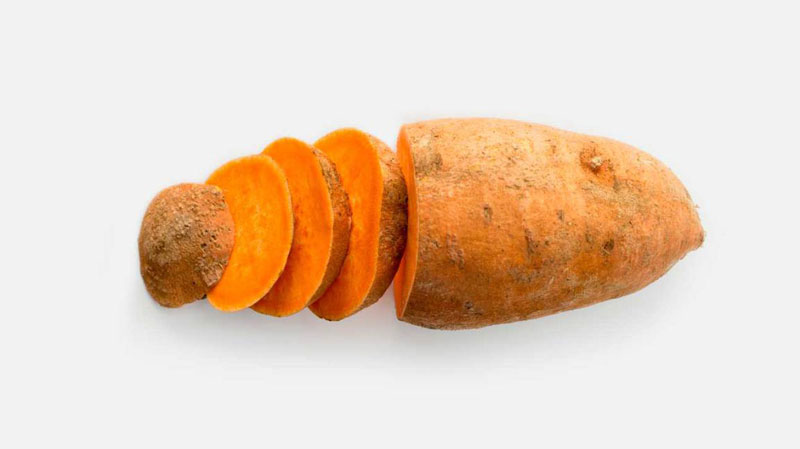 Photograph of a chopped sweet potato