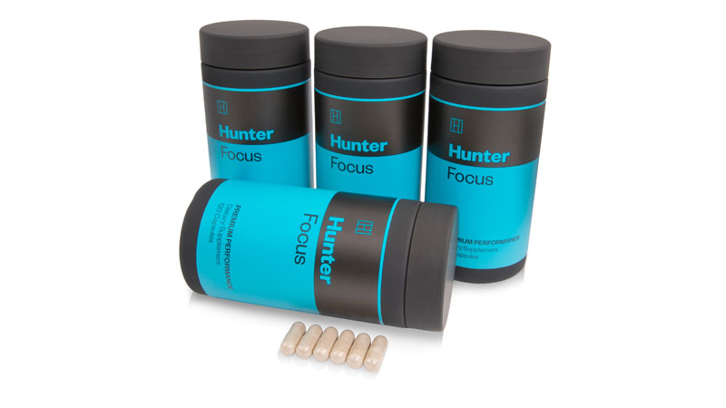 Hunter Focus carton on side next to capsules