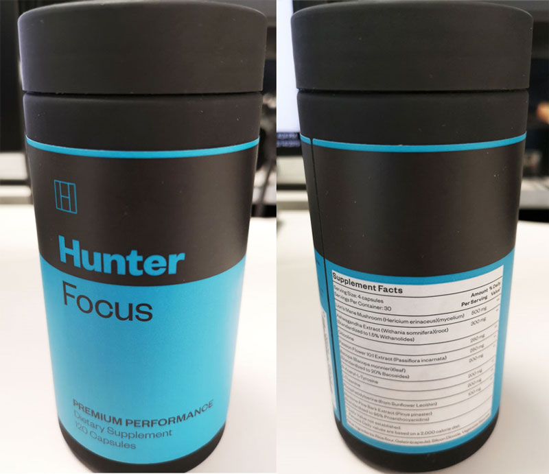 Two cartons of Hunter Focus side by side showing front and back