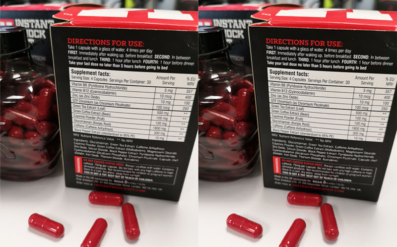 Carton of Instant Knockout clearly showing ingredient profile free from proprietary blends