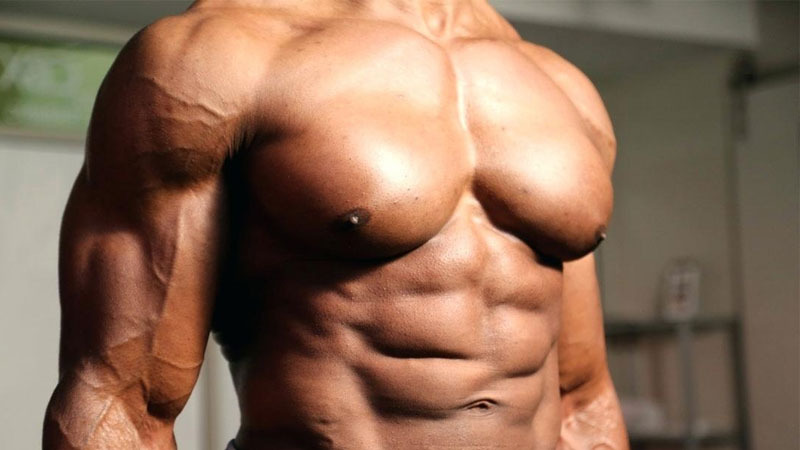 Bodybuilder showing shredded physique