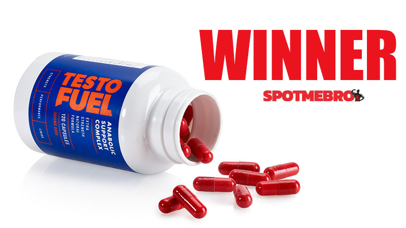 TestoFuel bottle on side with capsules spilling out