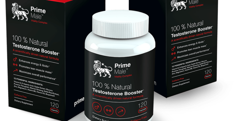Two boxes and a bottle of the testosterone booster Prime Male