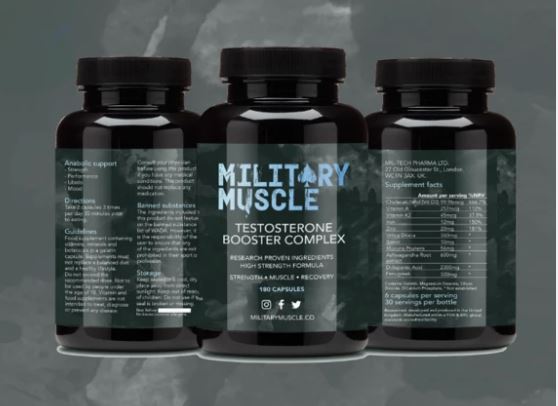 Three bottles of Military Muscle next to each other