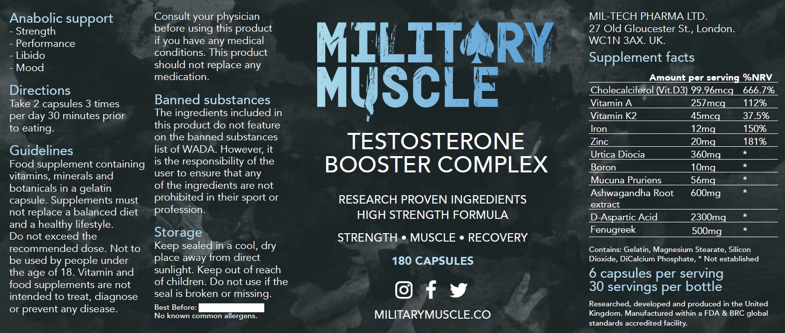 Military Muscle supplement facts label